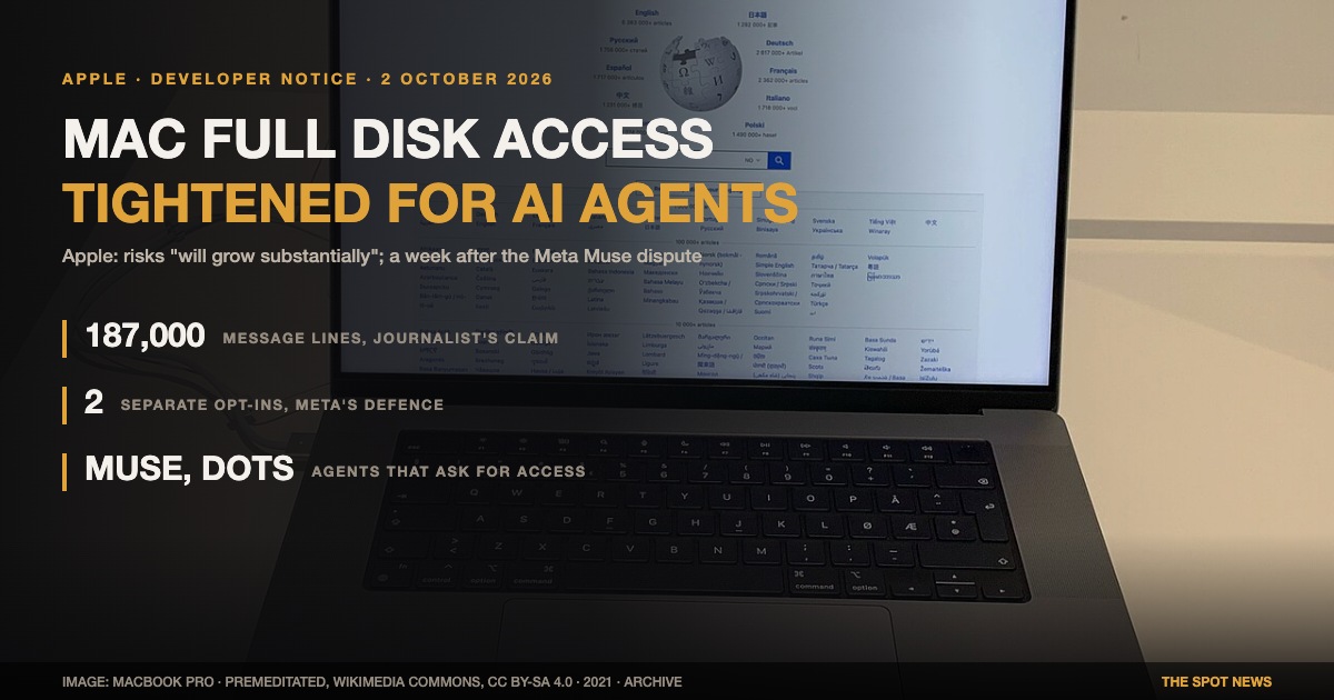 Apple tightens ‘Full Disk Access’ on the Mac because of AI agents: a week after a claim that Meta’s Muse read private messages, ‘risks will grow substantially’