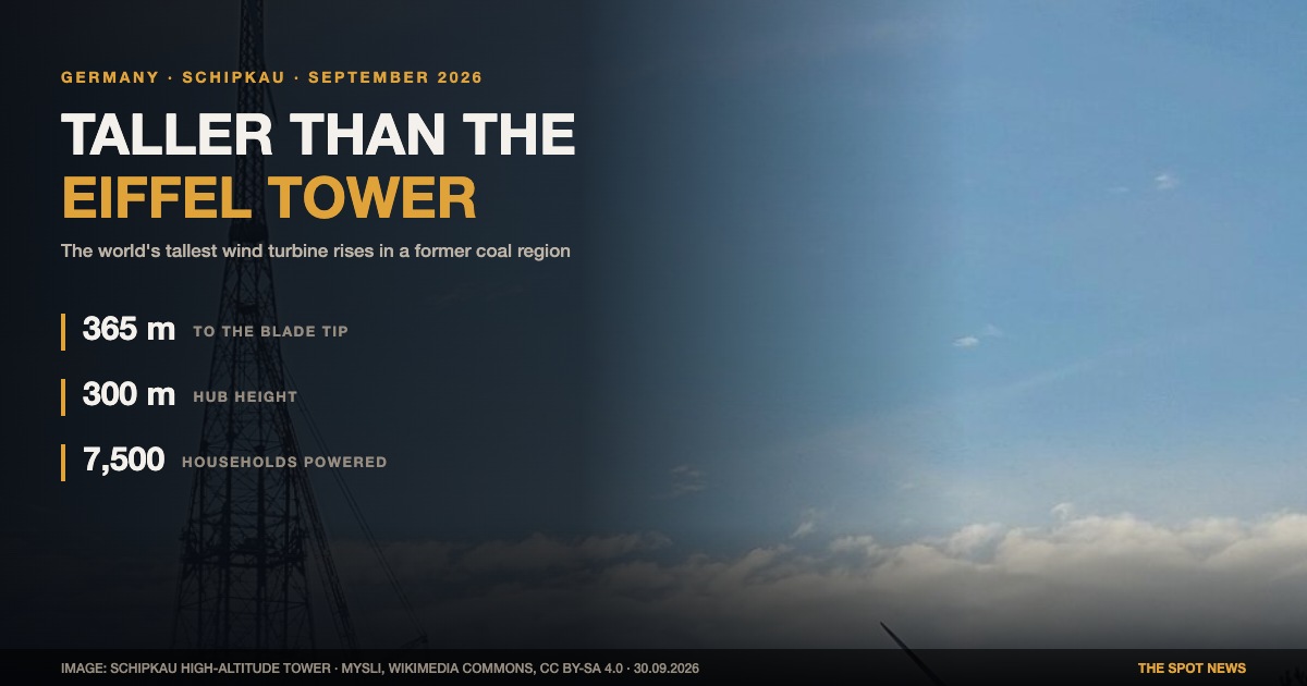 World’s tallest wind turbine completed in Germany: at 365 metres it tops the Eiffel Tower, rising in a former coal region