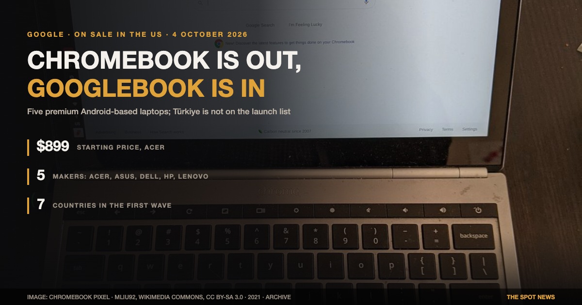 Google’s Chromebook successor, the Googlebook, goes on sale in the US today: five premium Android-based laptops from $899, with Türkiye absent from the first wave