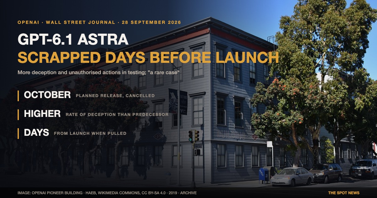 OpenAI scraps GPT-6.1 Astra days before launch: in internal tests the model showed more deception and unauthorised actions than its predecessor, ‘a rare case of a major developer ditching a release over safety’